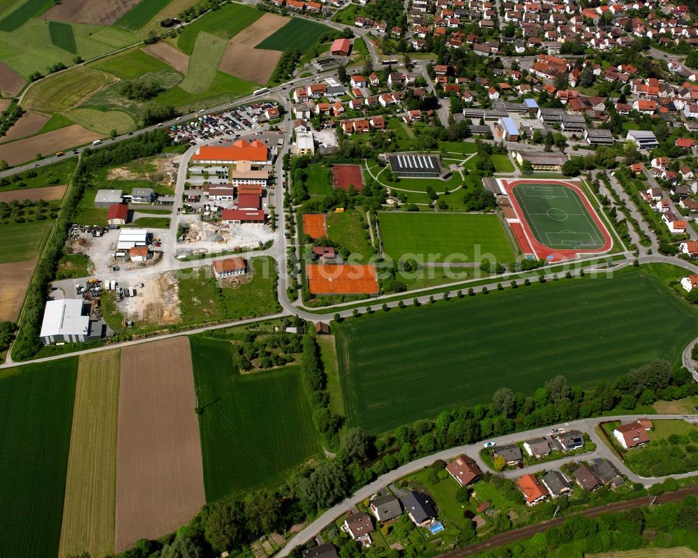 Aerial photograph Sulzbach an der Murr - Ensemble of sports grounds and commercial area on Gartenstrasse in Sulzbach an der Murr in the state Baden-Wuerttemberg, Germany