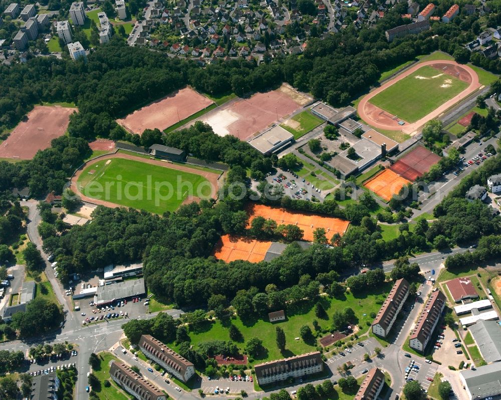 Gießen from the bird's eye view: Ensemble of sports grounds on Gruenberger Strasse in Giessen in the state Hesse, Germany