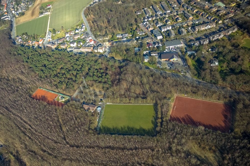 Dinslaken from above - Ensemble of sports grounds on Gaertnerstrasse in Dinslaken in the state North Rhine-Westphalia, Germany