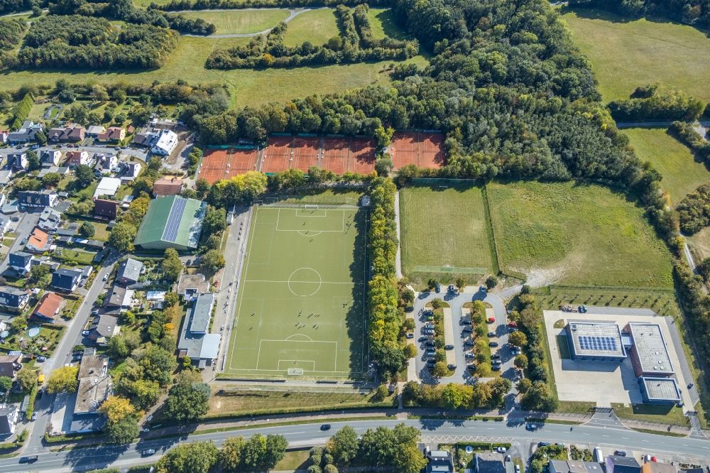 Aerial image Opherdicke - Ensemble of sports grounds of Haarstrang Sportanlage on Unnaer Strasse in Opherdicke in the state North Rhine-Westphalia, Germany