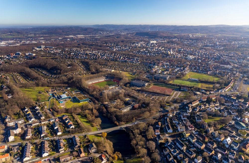 Hagen from above - Ensemble of sports grounds in Hagen in the state North Rhine-Westphalia, Germany