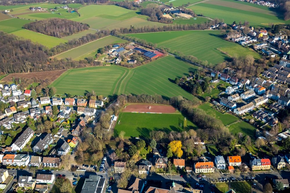 Bochum from above - Ensemble of sports grounds Am Hillerberg in the district Hiltrop in Bochum in the state North Rhine-Westphalia, Germany