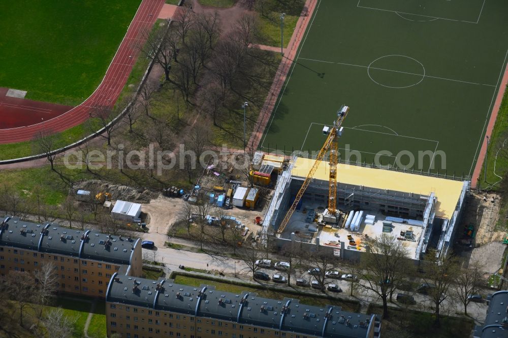 Aerial photograph Berlin - Construction site on Ensemble of sports grounds Kissingen-Stadion in the district Pankow in Berlin, Germany