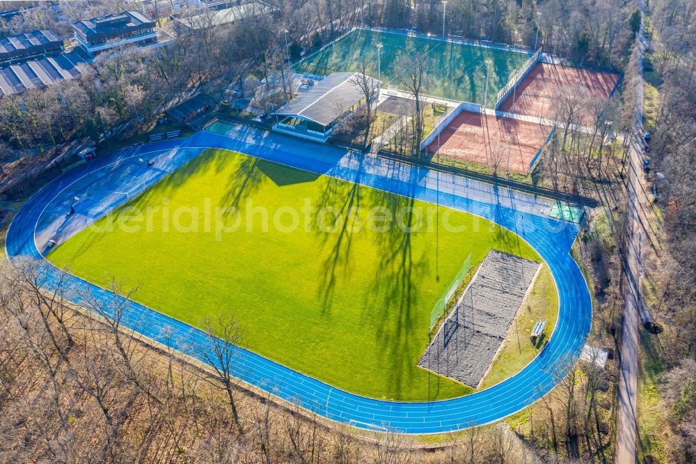 Karlsruhe from above - Ensemble of sports grounds KIT Stadion on Engler-Bunte-Ring in the district Oststadt in Karlsruhe in the state Baden-Wurttemberg, Germany