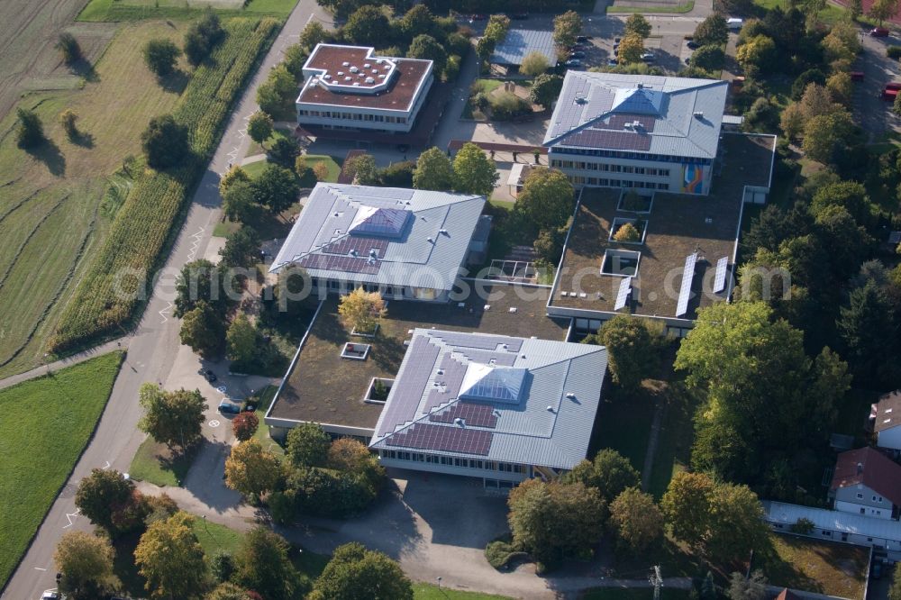 Karlsbad from above - Ensemble of sports grounds of TC Langensteinbach and of Gymnasium Karlsbad in the district Langensteinbach in Karlsbad in the state Baden-Wuerttemberg, Germany