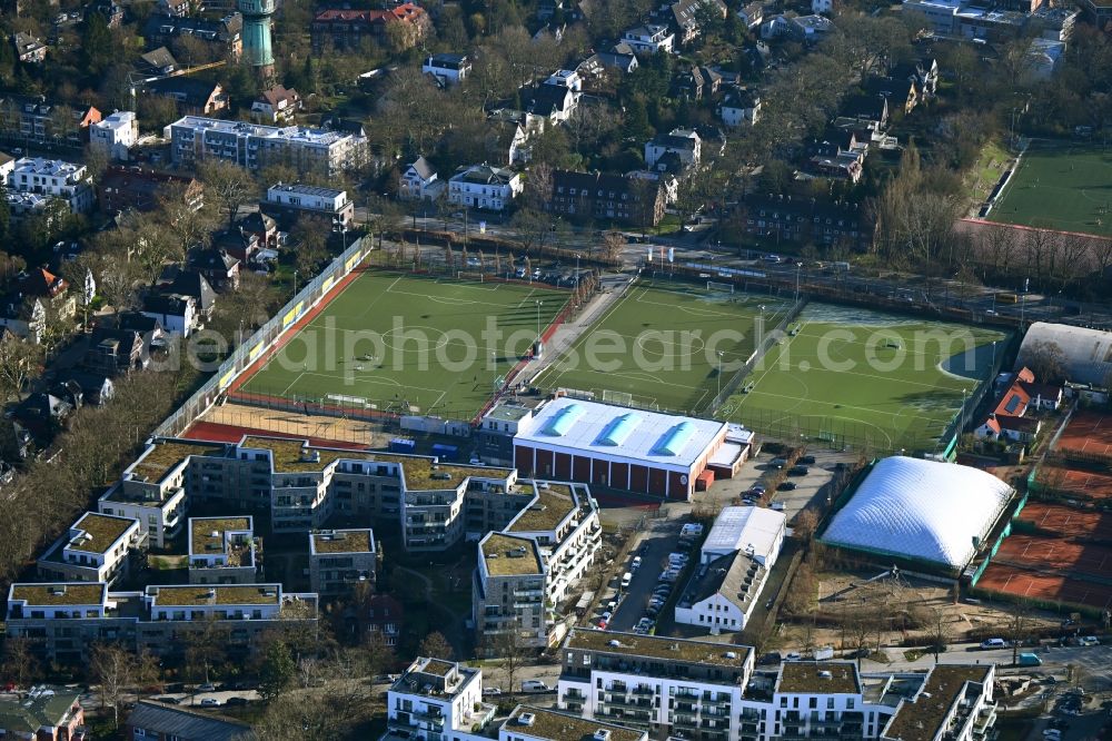 Aerial image Hamburg - Ensemble of sports grounds on Lokstedter Steindamm in the district Lokstedt in Hamburg, Germany