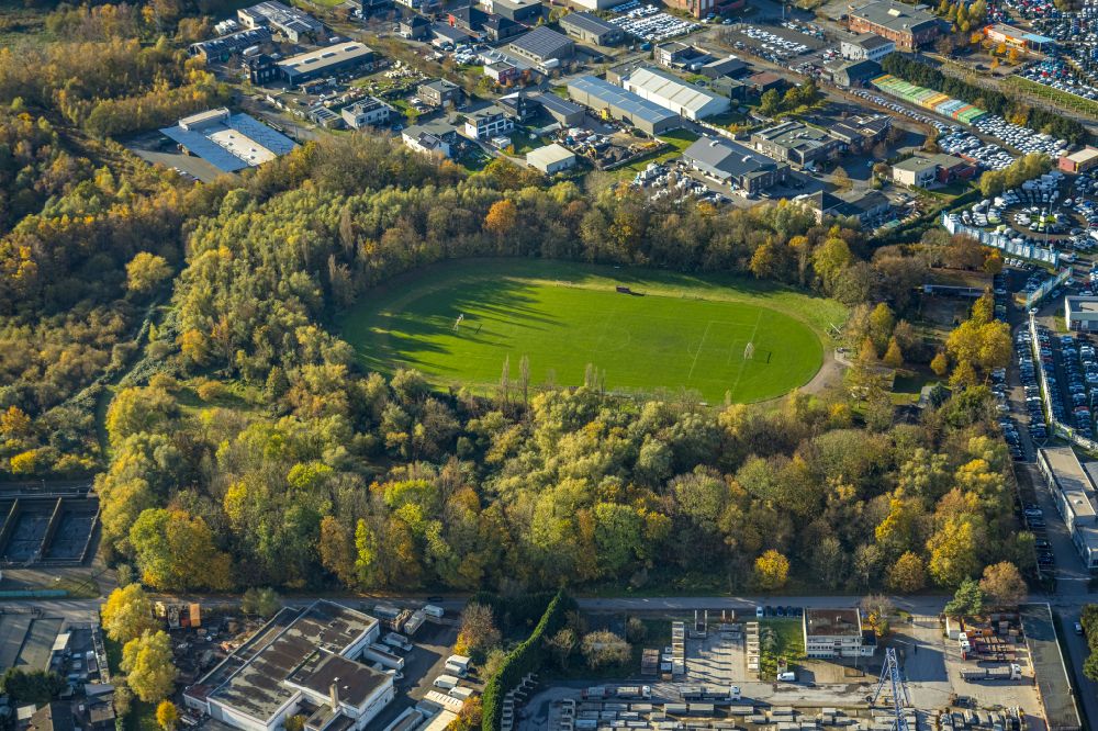 Hamm from above - Ensemble of sports grounds on Hueserstrasse in the district Bockum-Hoevel in Hamm in the state North Rhine-Westphalia, Germany