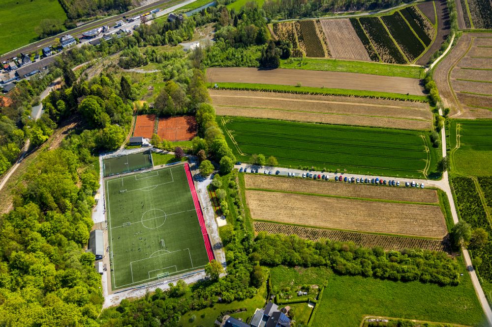 Ostwig from the bird's eye view: Ensemble of sports grounds in Ostwig at Sauerland in the state North Rhine-Westphalia, Germany