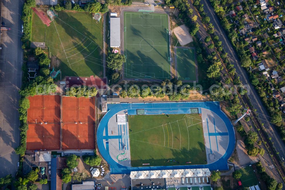 Mannheim from above - Ensemble of sports grounds Im Pfeifferswoerth in the district Oststadt in Mannheim in the state Baden-Wuerttemberg, Germany