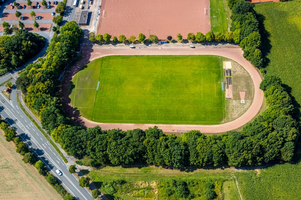 Pelkum from the bird's eye view: Ensemble of sports grounds on Selbachpark in Pelkum at Ruhrgebiet in the state North Rhine-Westphalia, Germany