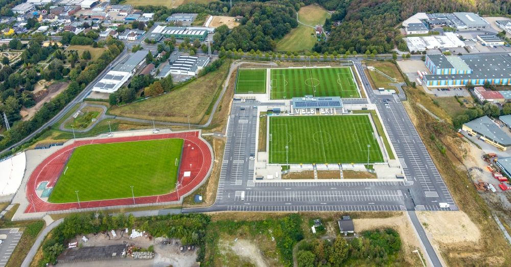 Aerial photograph Velbert - Ensemble of sports fields and sports hall at the EMKA Sports Center Velbert in Velbert in the state of North Rhine-Westphalia, Germany