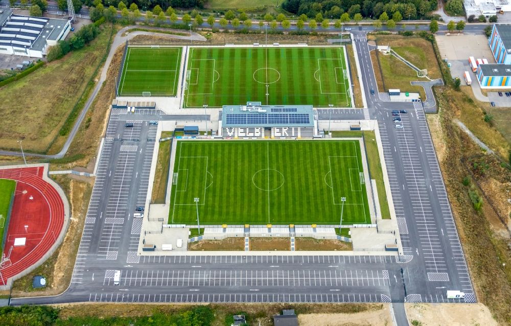 Velbert from above - Ensemble of sports fields and sports hall at the EMKA Sports Center Velbert in Velbert in the state of North Rhine-Westphalia, Germany