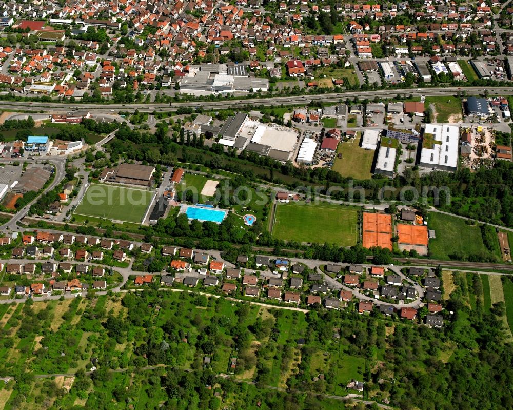 Remshalden from the bird's eye view: Ensemble of sports grounds on Stegwiesenweg in Remshalden in the state Baden-Wuerttemberg, Germany