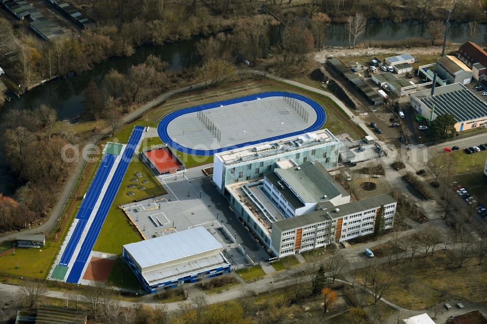 Aerial image Oranienburg - Ensemble of the newly built sports grounds of the Torhorst Comprehensive School on Walther-Bothe-Str. in Oranienburg in the state Brandenburg, Germany