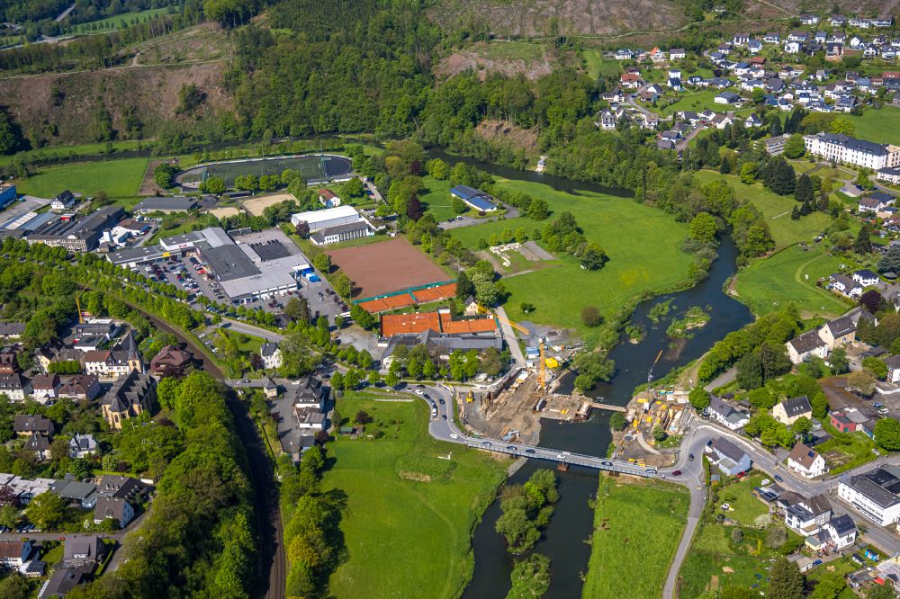 Aerial image Oeventrop - Ensemble of sports grounds of the TuS 1896 Oeventrop e.V. In den Oeren in Oeventrop at Sauerland in the state North Rhine-Westphalia, Germany