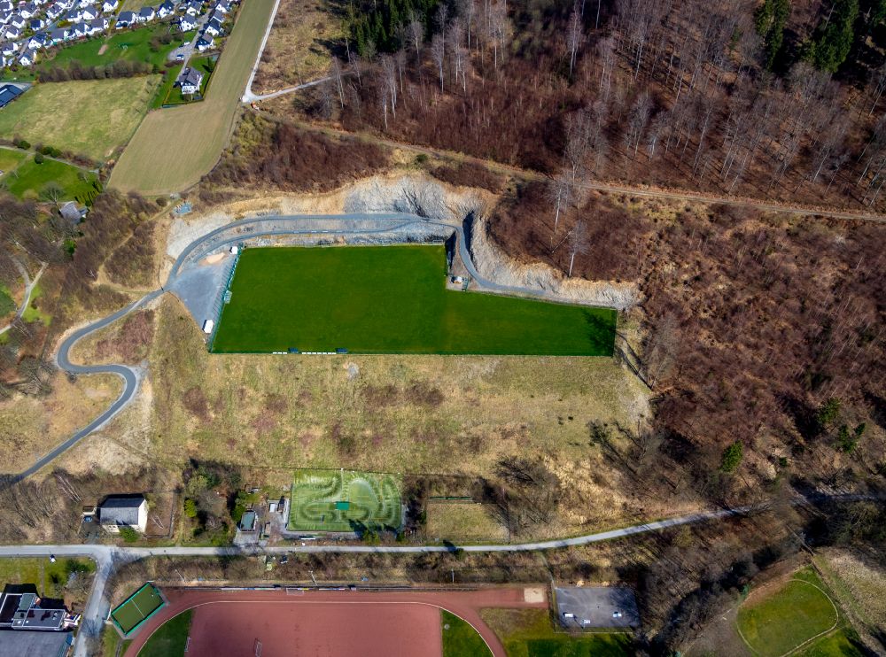 Aerial image Bestwig - Ensemble of sports grounds Tus Velmede- Bestwig in Bestwig at Sauerland in the state North Rhine-Westphalia
