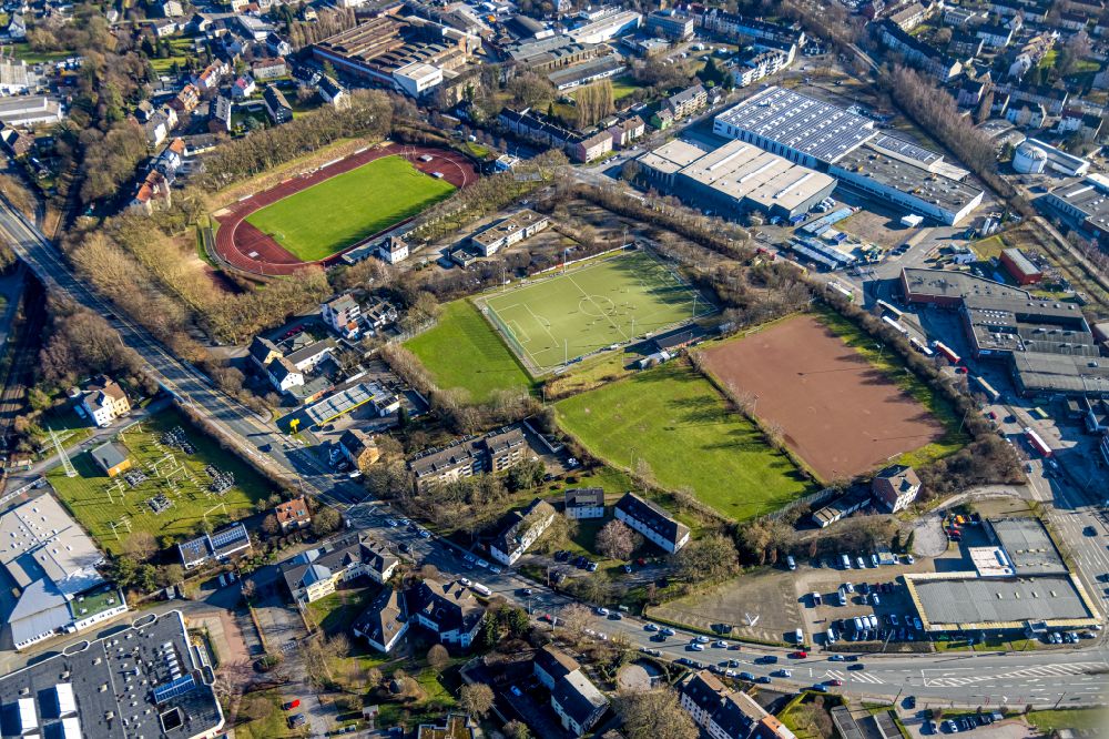 Aerial image Witten - Ensemble of sports grounds of VfB Annen 19 e.V. on Westfalenstrasse in Witten in the state North Rhine-Westphalia, Germany