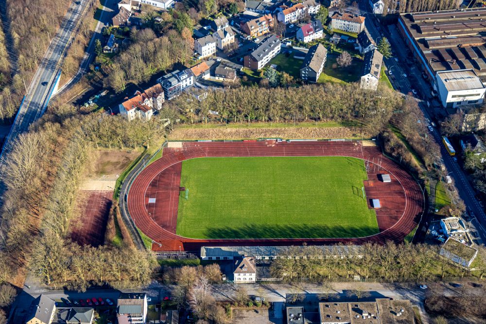 Aerial photograph Witten - Ensemble of sports grounds of VfB Annen 19 e.V. on Westfalenstrasse in Witten in the state North Rhine-Westphalia, Germany