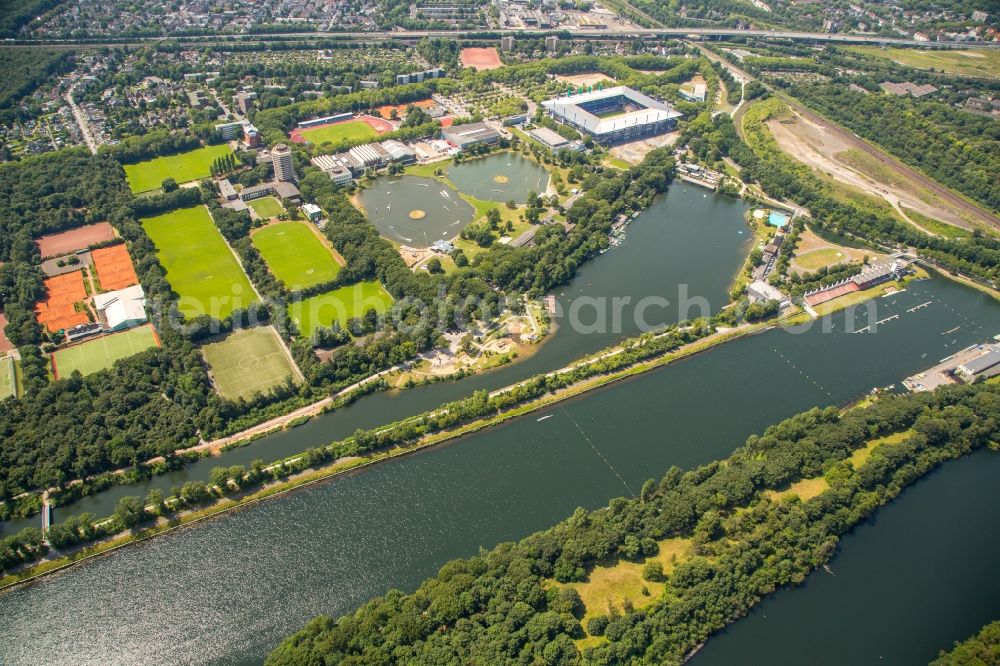 Duisburg from above - Ensemble of sports grounds Wedau Sportpark in Duisburg in the state North Rhine-Westphalia, Germany