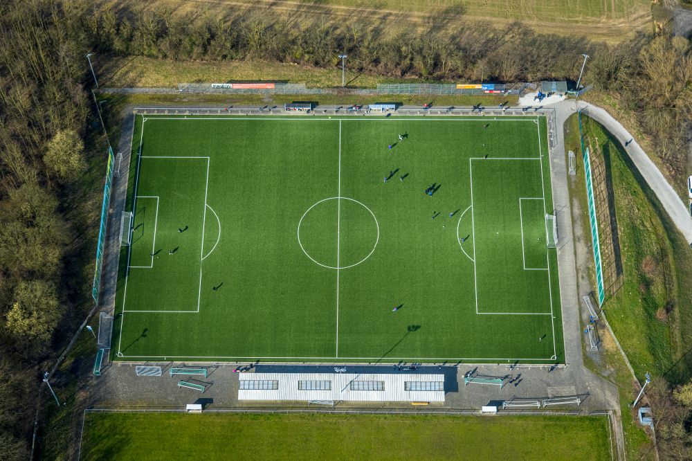 Hamm from above - Ensemble of sports grounds of the sportsclub SV Westfalia Rhynern e.V. with football fields at An der Lohschule in Hamm in the state North Rhine-Westphalia