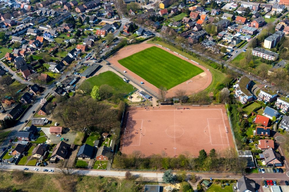 Aerial image Dorsten - Ensemble of sports grounds of SC Blau-Weiss Wulfen on Wittenbrink in Dorsten in the state North Rhine-Westphalia, Germany