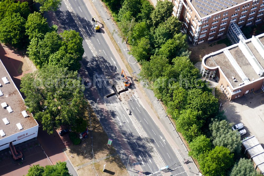 Göttingen from above - Recovery and defusing work at the bomb site in Goettingen in the state Lower Saxony, Germany