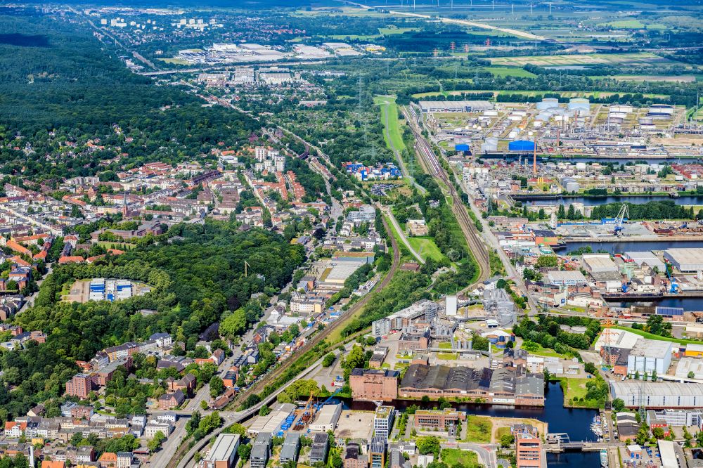 Aerial photograph Hamburg - Development area for the innovation park between the port and the railway in Hamburg-Harburg, Germany