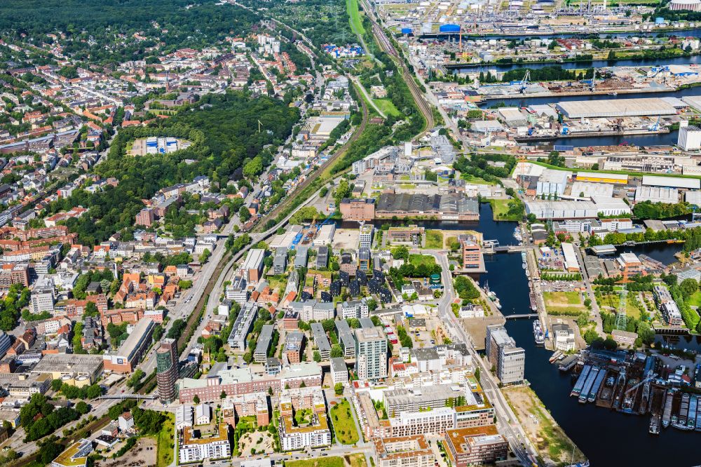 Hamburg from above - Development area for the innovation park between the port and the railway in Hamburg-Harburg, Germany