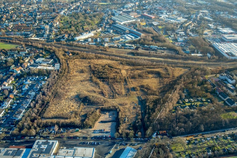 Bochum from above - Development area and building land fallow GMU industry fallow in the Ruppel street in the Provitze with scrap yard in the district of Hofstede in Bochum in the federal state North Rhine-Westphalia