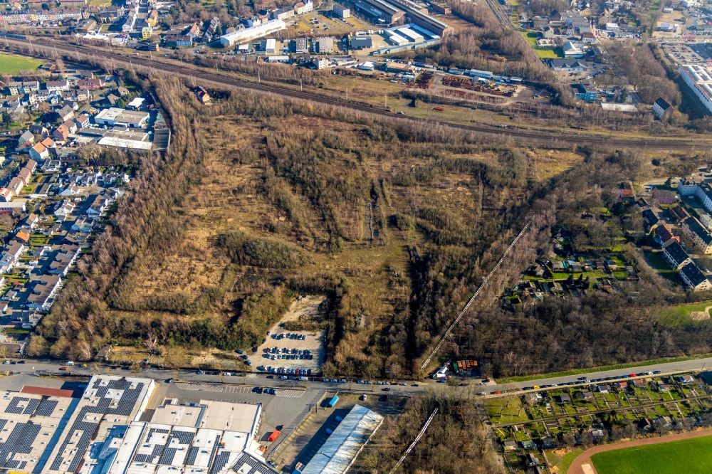 Bochum from above - Development area and building land fallow GMU industry fallow in the Ruppel street in the Provitze with scrap yard in the district of Hofstede in Bochum in the federal state North Rhine-Westphalia
