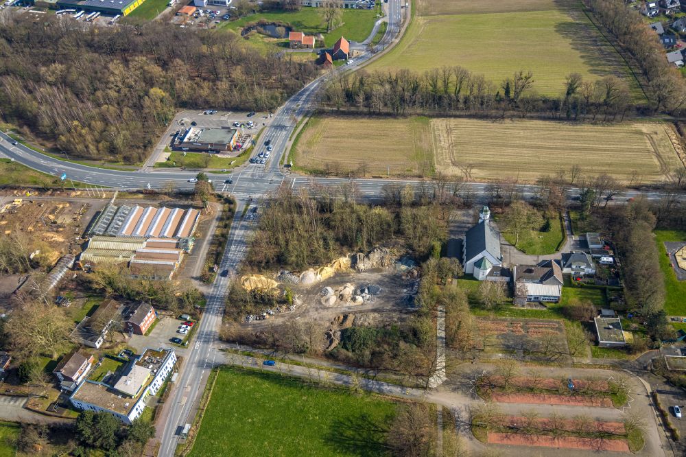 Hamm from above - Development area and building land fallow at the crossroads Ostdorfstrasse - Werler Strasse in Hamm at Ruhrgebiet in the state North Rhine-Westphalia, Germany