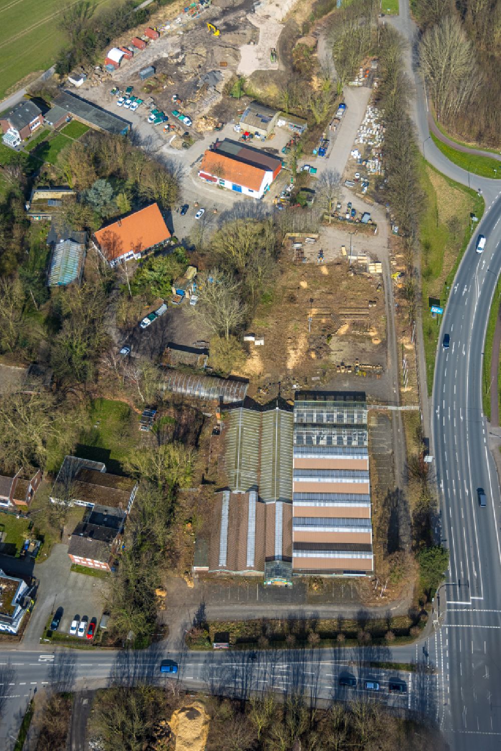 Aerial image Hamm - Development area and building land fallow at the crossroads Ostdorfstrasse - Werler Strasse in Hamm at Ruhrgebiet in the state North Rhine-Westphalia, Germany