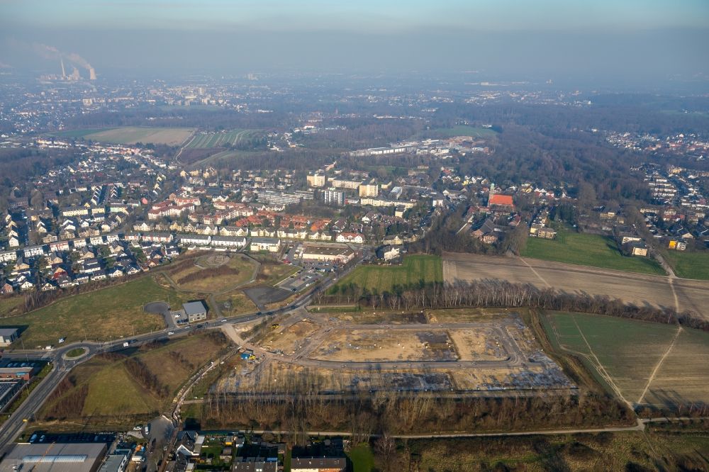 Bochum from above - Development area and building land fallow on Marie-Luise-Tanski-Strasse in Gewerbepark Hiltrop in Bochum in the state North Rhine-Westphalia, Germany