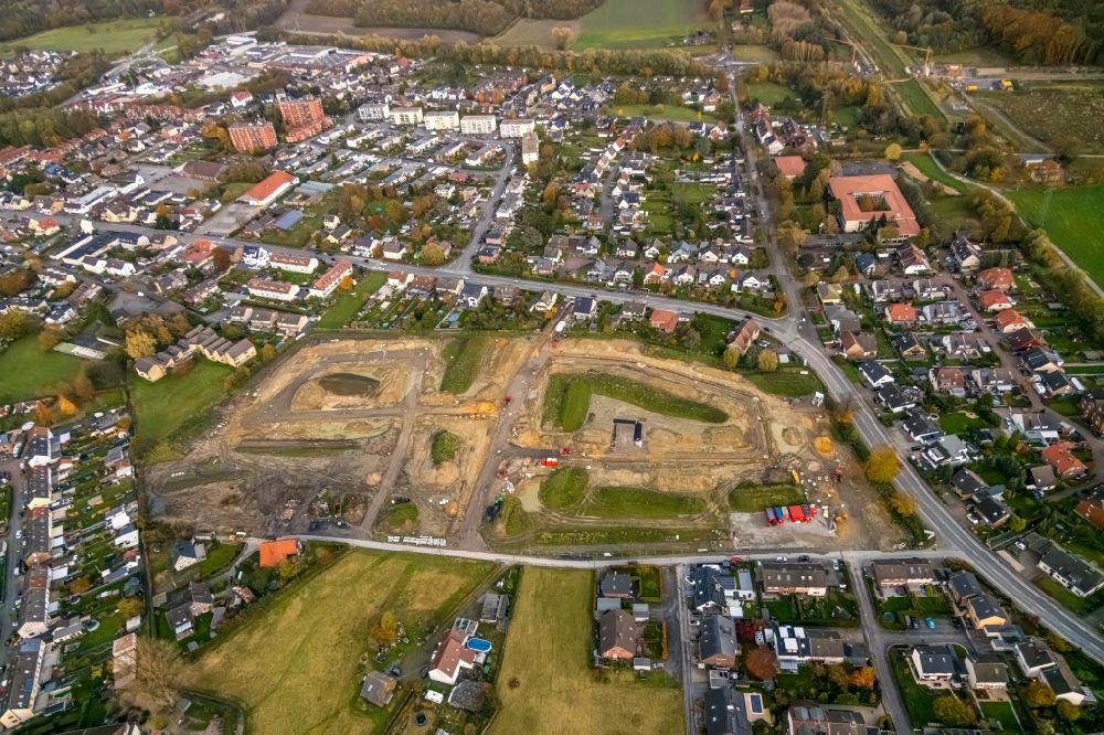 Bergkamen from above - Development area and building land fallow between Jahnstrasse and Hermann-Stehr-Strasse in Bergkamen in the state North Rhine-Westphalia, Germany