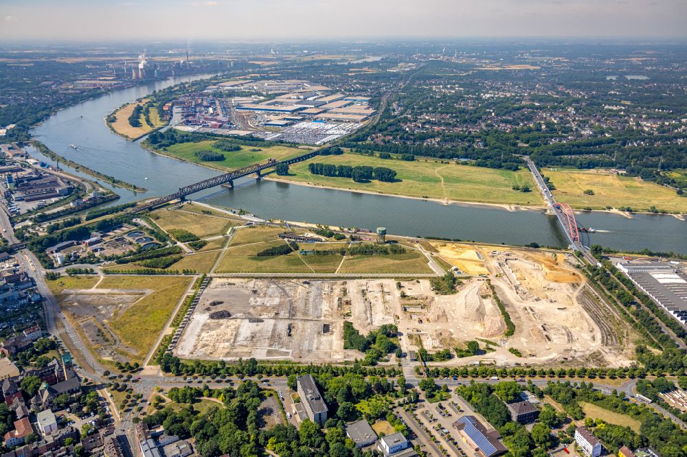 Duisburg from above - Development area and building land fallow between Rheinpark and Woerthstrasse in Duisburg at Ruhrgebiet in the state North Rhine-Westphalia, Germany