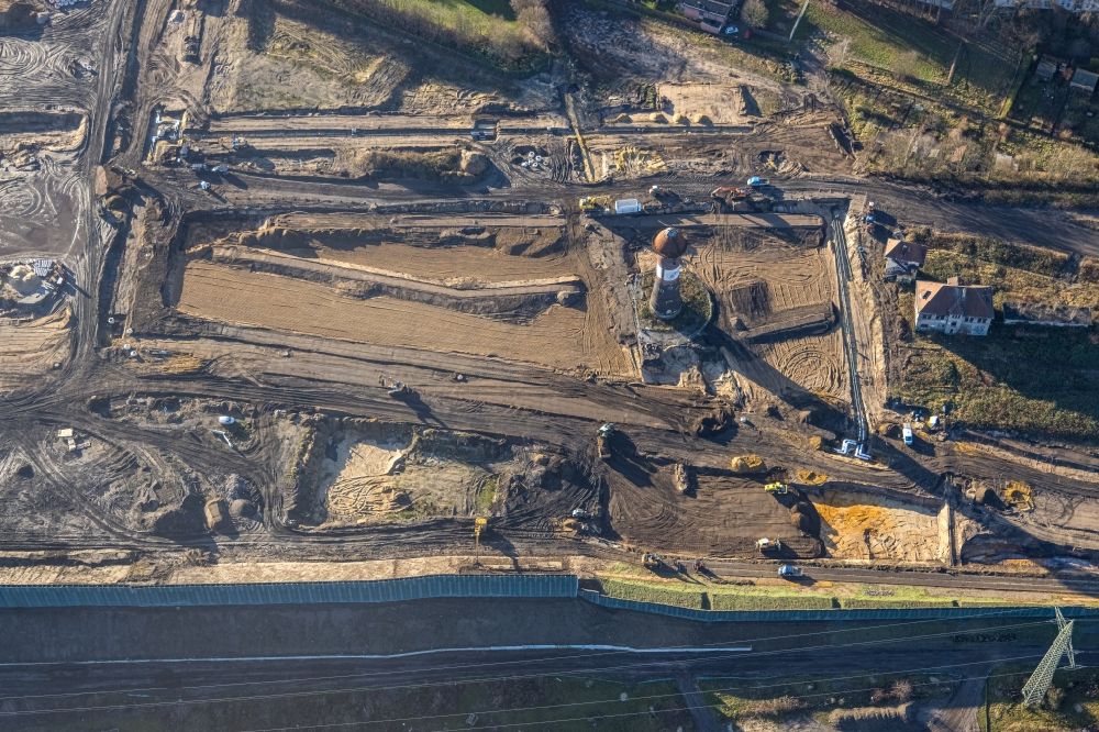 Aerial photograph Duisburg - Development area and building land for the new construction of the Quartier am Wasserturm in the Wedau district in Duisburg in the Ruhr area in the state North Rhine-Westphalia, Germany
