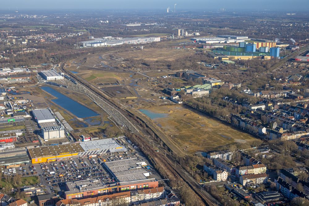 Aerial photograph Dortmund - Development area of the industrial wasteland of the Dortmund Logistik GmbH in Dortmund in the Ruhr area in the state of North Rhine-Westphalia, Germany