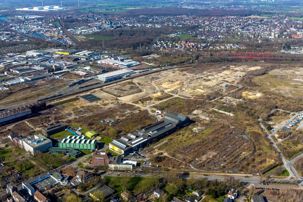 Dortmund from above - Development area of a??a??the industrial wasteland of Dortmund Logistik GmbH of the DSW21 group on the site of the former Westfalenhuette in Dortmund in the state of North Rhine-Westphalia