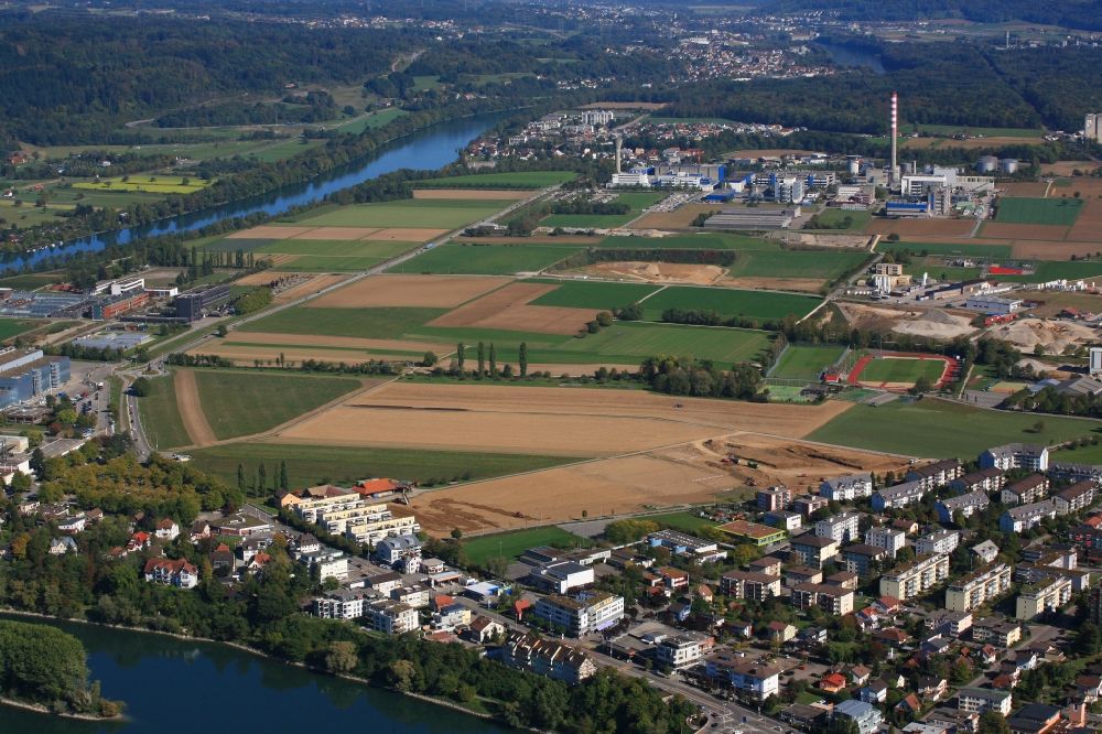 Sisseln from the bird's eye view: Developing field of the commercial area Sisslerfeld for a High-Tech-Center in life-sciences in Sisseln in the canton Aargau, Switzerland