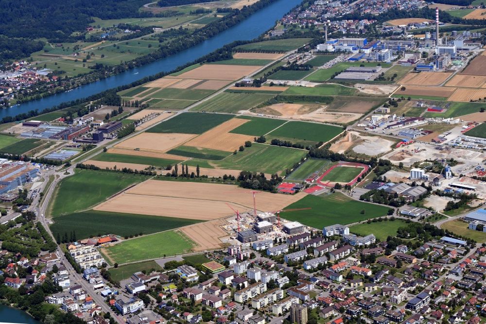 Aerial photograph Sisseln - Developing field of the commercial area Sisslerfeld for a High-Tech-Center in life-sciences in Sisseln in the canton Aargau, Switzerland