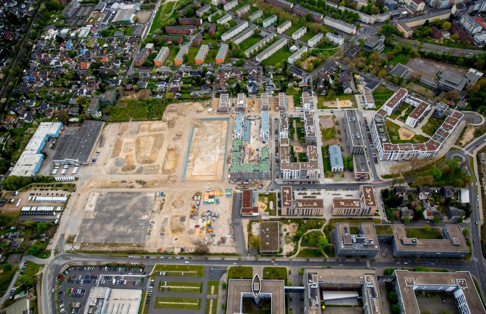 Aerial image Düsseldorf - Development area Grafental with construction sites along Roepkestrasse in Duesseldorf in the state of North Rhine-Westphalia