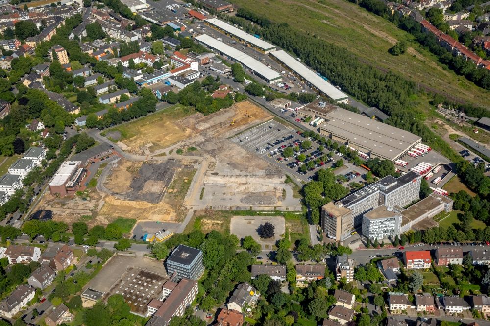 Aerial image Dortmund - Development area of industrial wasteland Deggingstrasse on Head quarter DSW21 Dortmunder Stadtwerke AG in the district Westfalendamm-Nord in Dortmund in the state North Rhine-Westphalia
