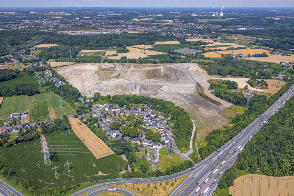 Oestrich from above - Development area of industrial wasteland of the former Knepper power plant site in Castrop-Rauxel at Ruhrgebiet in the state North Rhine-Westphalia, Germany