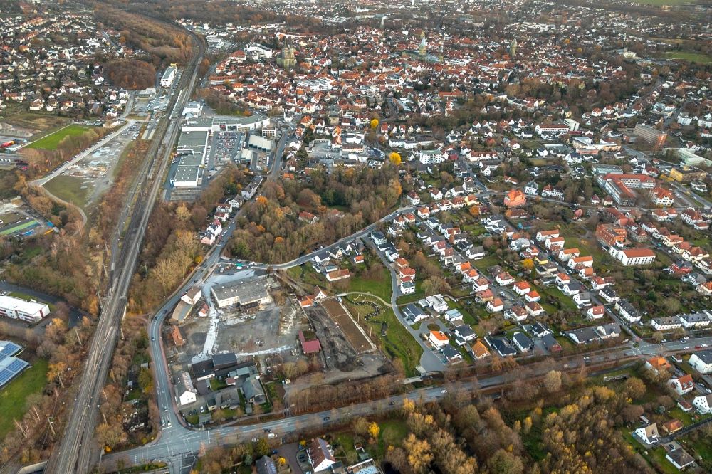 Soest from above - Development area of industrial wasteland on Feldmuehlenweg - Honmer Weg in Soest in the state North Rhine-Westphalia, Germany