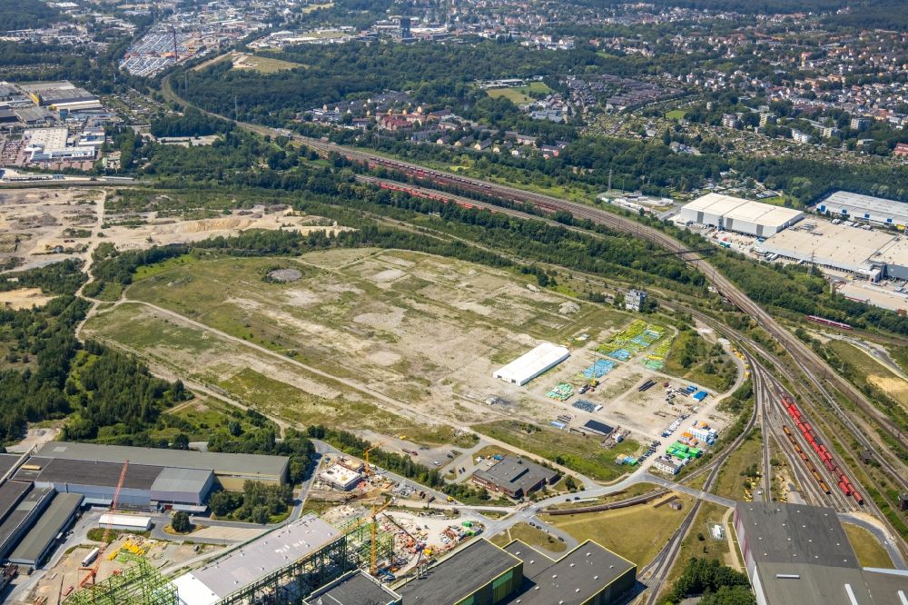 Dortmund from the bird's eye view: Development area of the industrial chain on the site of the former Westfalenhuette in Dortmund, North Rhine-Westphalia
