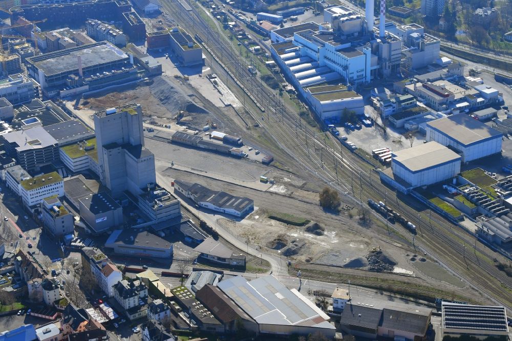 Aerial photograph Basel - Development area of industrial wasteland Lysbuechel Areal on Lysbuechelstrasse in the district Sankt Johann in Basel, Switzerland
