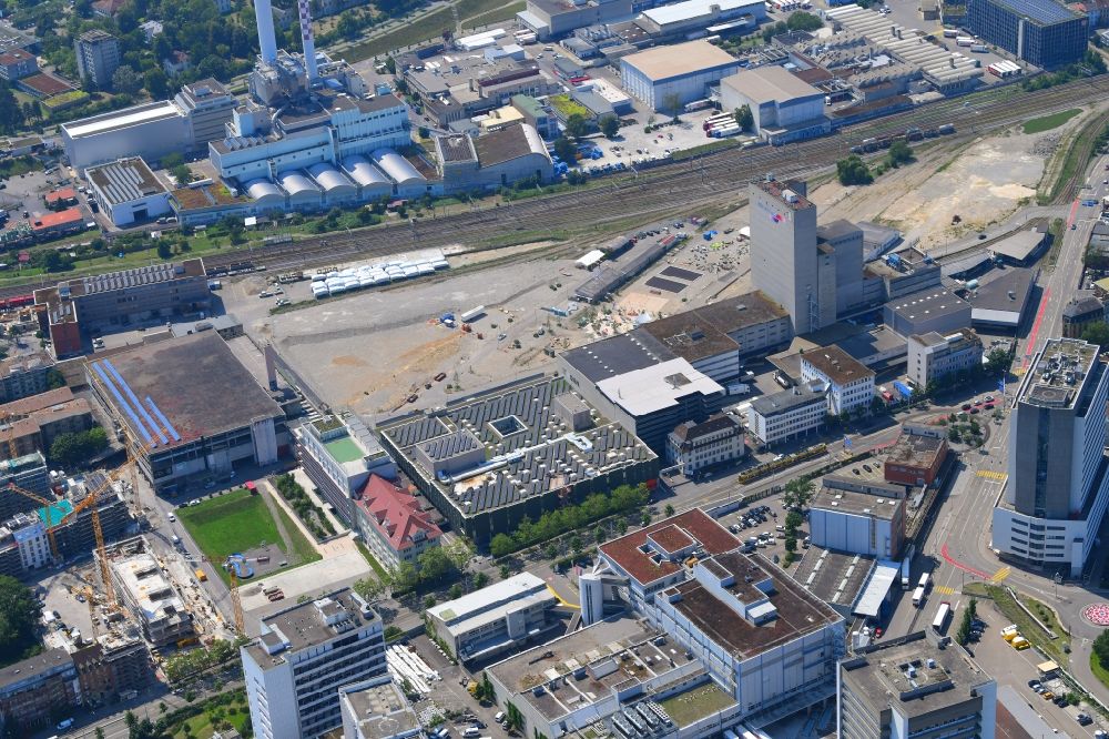 Basel from the bird's eye view: Development area of industrial wasteland Lysbuechel Areal on Lysbuechelstrasse in the district Sankt Johann in Basel, Switzerland