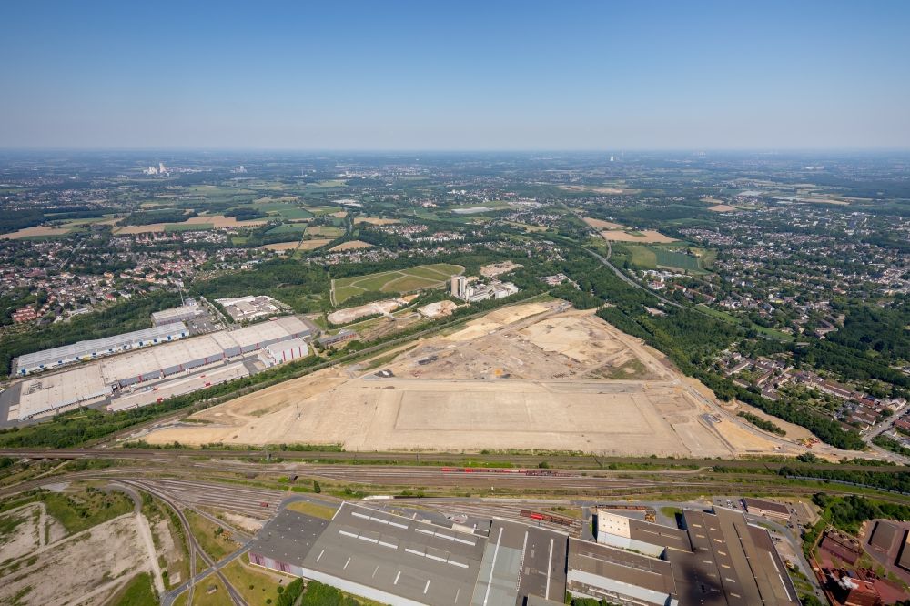 Dortmund from the bird's eye view: Development area of industrial wasteland on Rueschebrinkstrasse in the district Scharnhorst in Dortmund in the state North Rhine-Westphalia, Germany