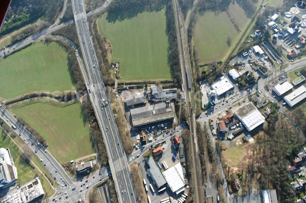 Aerial image Darmstadt - Development area of industrial wasteland Pfungstadt road to the meadows along the BAB A5 motorway and the main road B462 in Darmstadt in Hesse