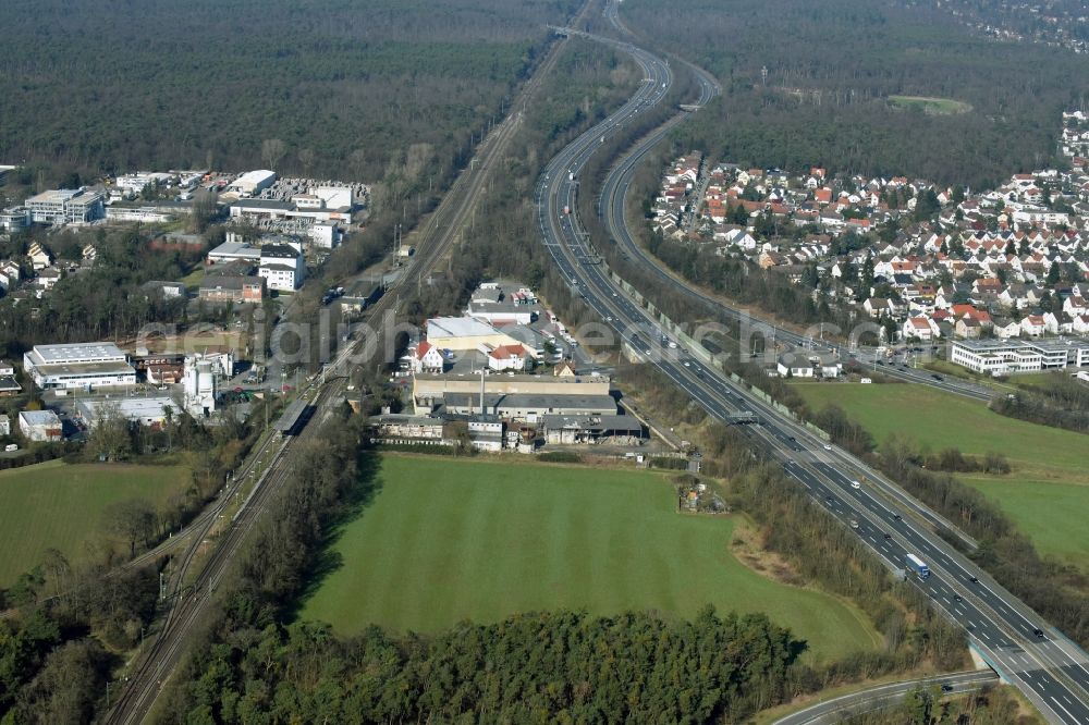 Darmstadt from the bird's eye view: Development area of industrial wasteland Pfungstadt road to the meadows along the BAB A5 motorway and the main road B462 in Darmstadt in Hesse